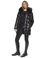 Dkny Women's Pearlized Hooded Walker with Bib Coat