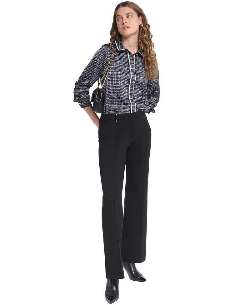 Karl Lagerfeld Paris Petite Print Tweed Trim Top