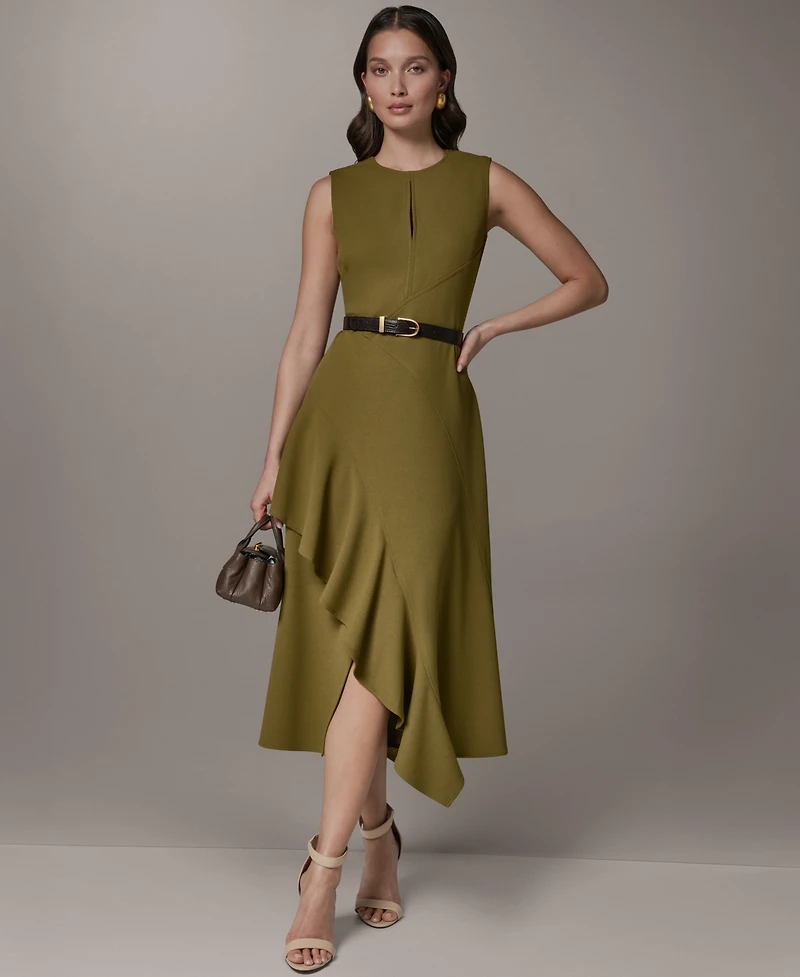 Donna Karan New York Women's Sleeveless Asymmetrical Belted Midi Dress