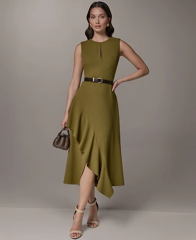 Donna Karan New York Women's Sleeveless Asymmetrical Belted Midi Dress