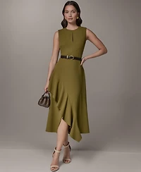 Donna Karan New York Women's Sleeveless Asymmetrical Belted Midi Dress
