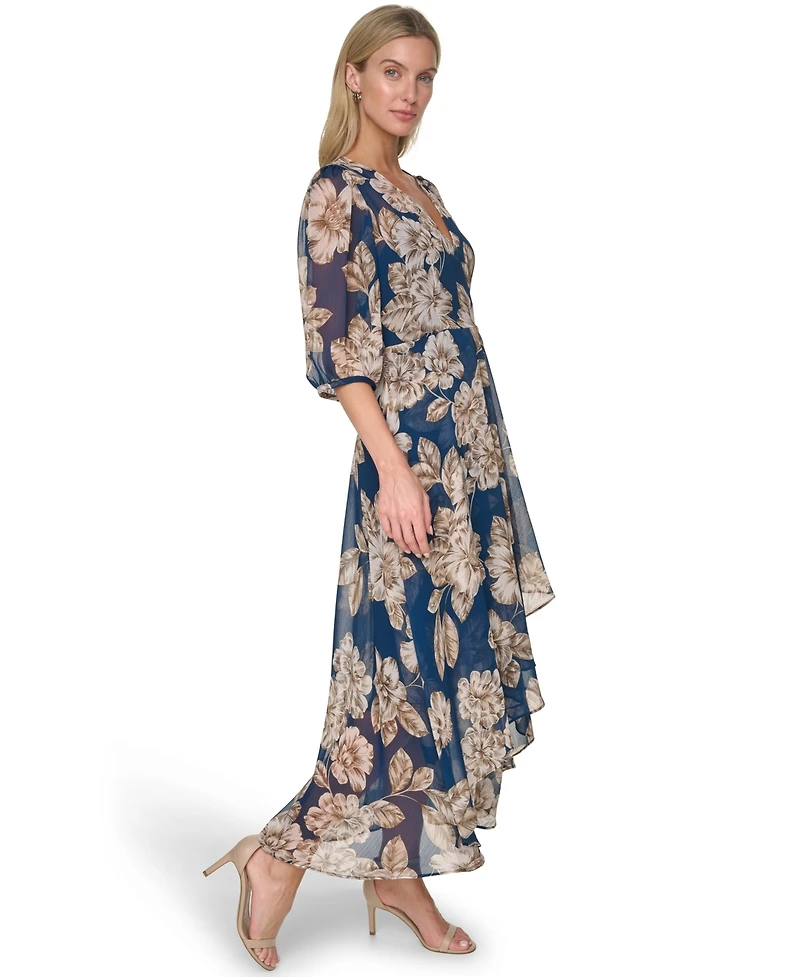 Calvin Klein Women's Floral Chiffon V-Neck Midi Dress