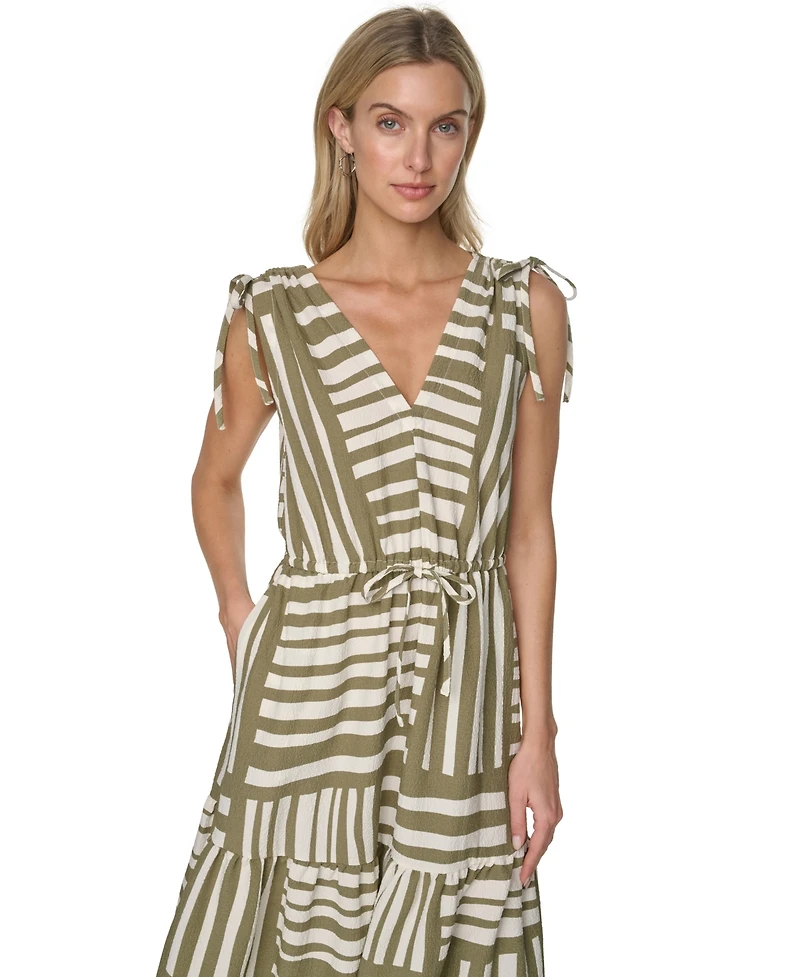 Calvin Klein Women's Sleeveless V-Neck Printed Tiered Maxi Dress