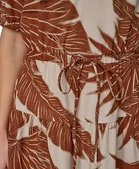 Calvin Klein Women's Puff-Sleeve Floral Tiered Midi Dress