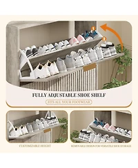homfan Fluted Shoe Cabinet for Entryway with 2 Flip Drawers