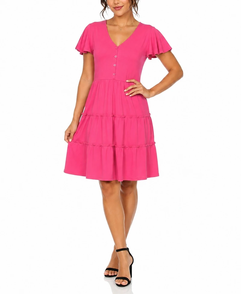 White Mark Women's Ruffle-Sleeve Tiered Dress