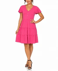 White Mark Women's Ruffle-Sleeve Tiered Dress