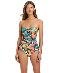 Bleu By Rod Beattie Womens Bandeau Ring Detail Tankini Draped Hipster Sarong