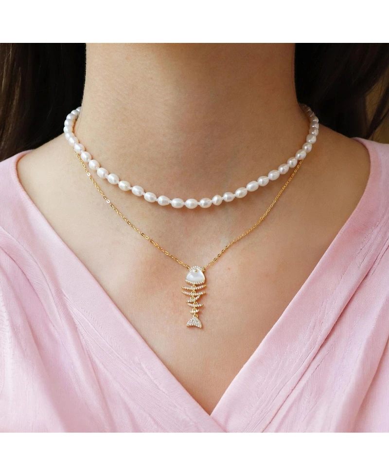 The Lovery Mother of Pearl Fish Necklace 14K Gold-Plated Sterling Silver