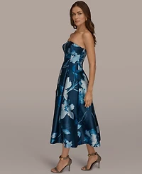 Donna Karan New York Women's Strapless Floral A-Line Midi Dress