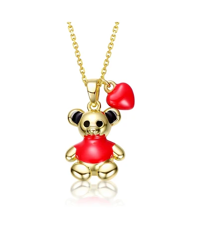 GiGiGirl 14K Gold Plated Radiant Enamel Teddy Bear and Heart Necklace