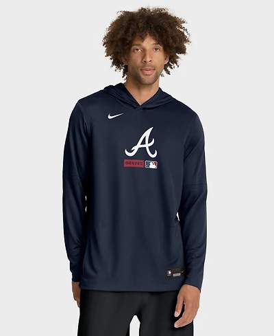Nike Men's Navy Atlanta Braves Authentic Collection Dri-fit Long Sleeve Hoodie