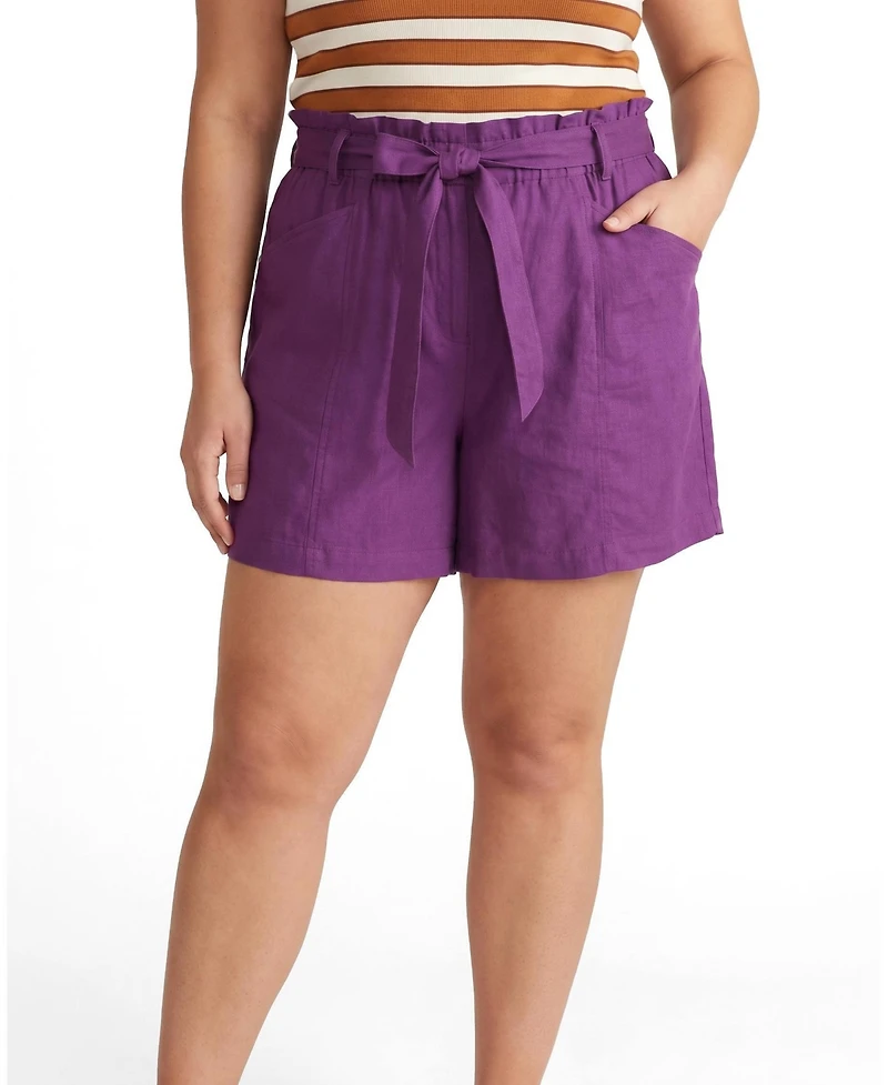 Universal Standard Women's Plus Harbor Stretch Linen Paperbag Shorts
