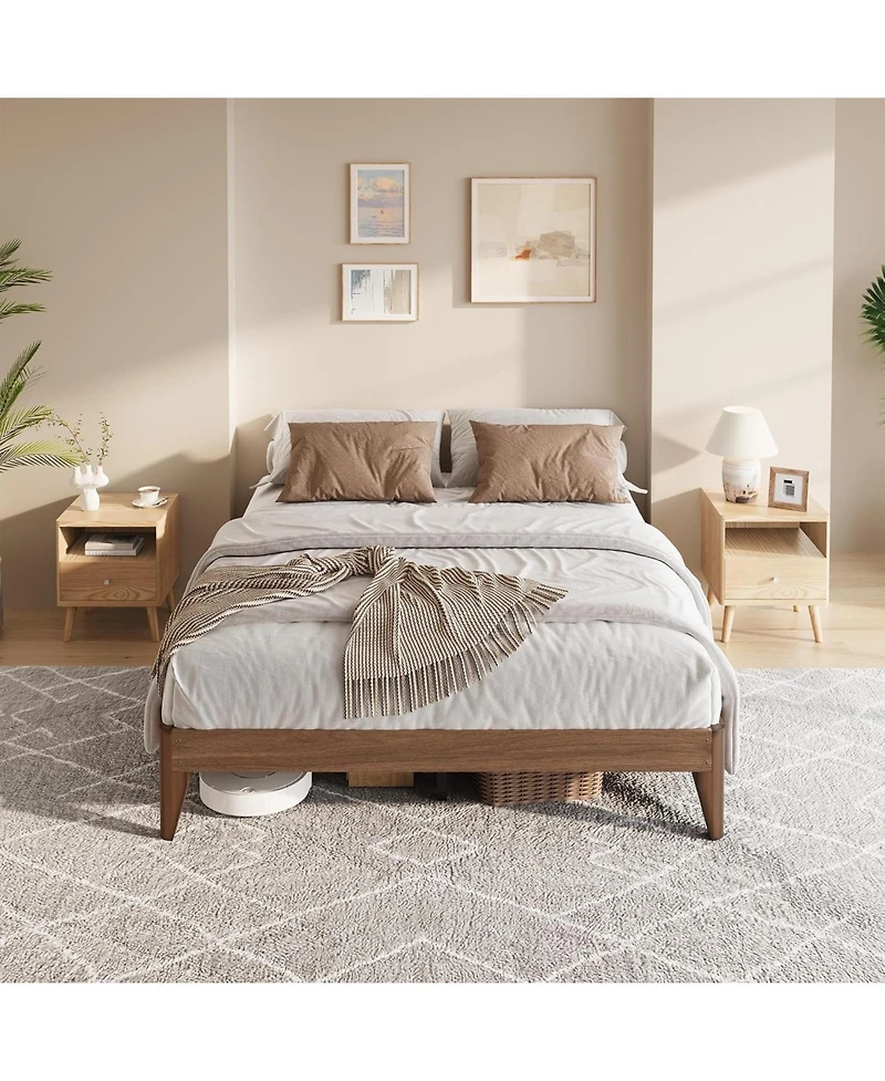 gaomon Wood Platform Bed Frame, Solid Wooden Legs and Wooden Slats Support, Sturdy Metal Central Structure, No Box Spring Needed