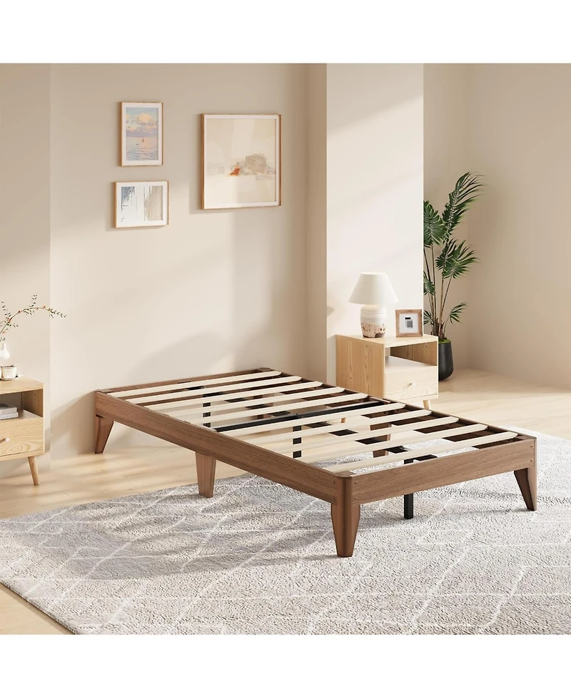 gaomon Wood Platform Bed Frame, Solid Wooden Legs and Wooden Slats Support, Sturdy Metal Central Structure, No Box Spring Needed