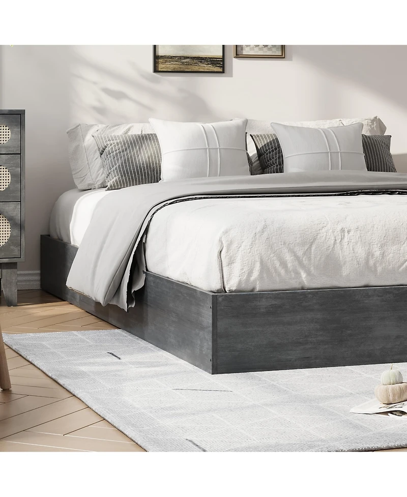 homfan Twin Xl Size Wood Platform Bed Frame, Wooden Bed Frame Without Headboard, Wood Slat Support, No Box Spring Needed, Easy Assembly