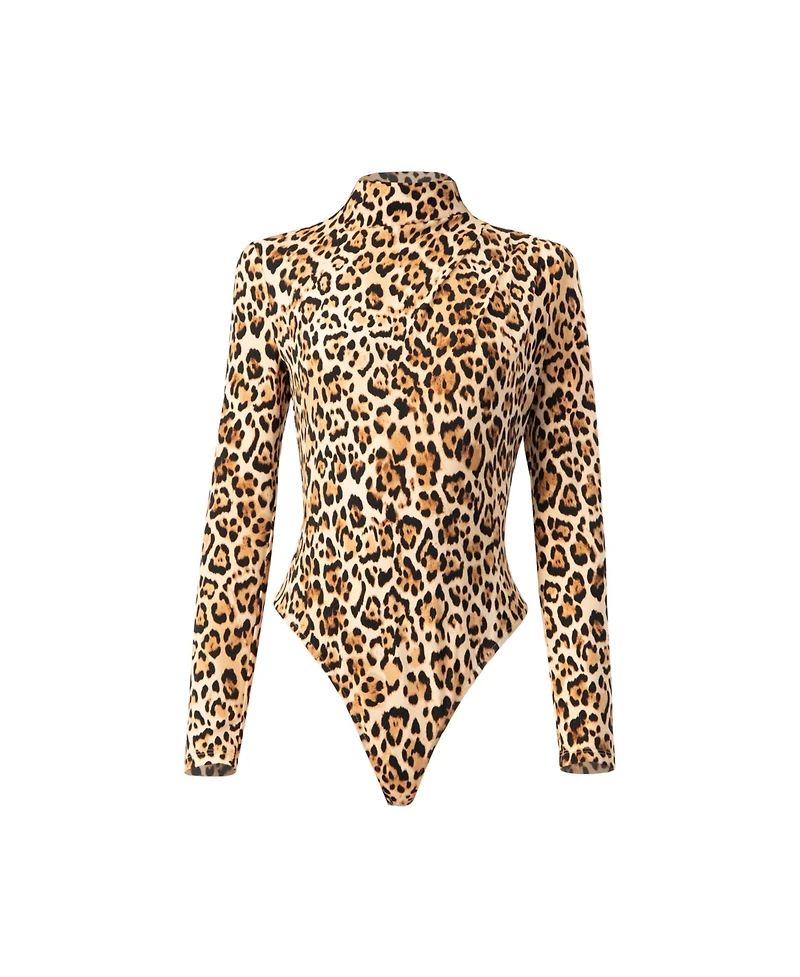 Ivonne Women's Long Sleeve Animal Print Bodysuit