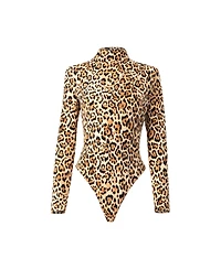 Ivonne Women's Long Sleeve Animal Print Bodysuit