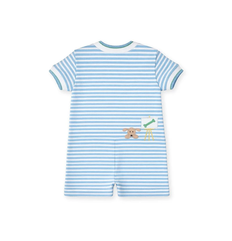 Florence Eiseman Baby Boy Stripe Knit Shortall With Painting Dog