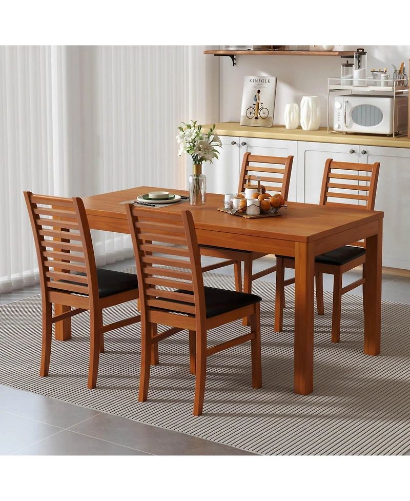 Costway Modern Dining Chair Kitchen with Rubber Wood Legs and Slatted Backrest