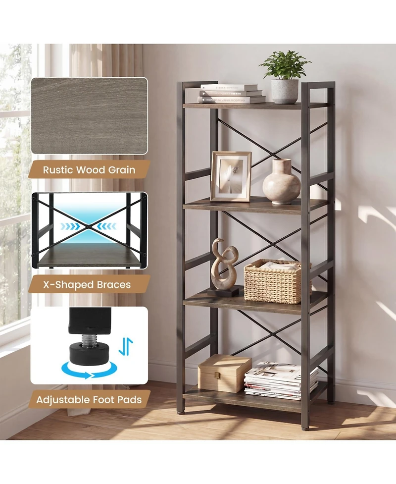 Slickblue Modern 4-Tier Freestanding Narrow Bookcase with Metal Frame