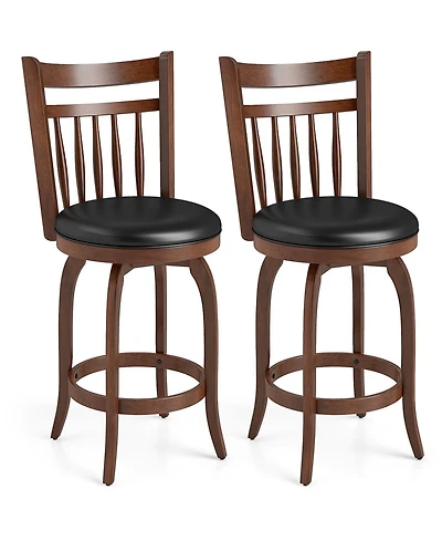 Slickblue Set of 2 Faux Leather Swivel Bar Stools for Counter Height Seating
