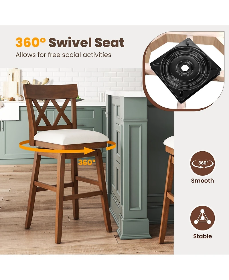 Slickblue 30 Inch Bar Stool with Swivel Padded Seat and Ergonomic Contoured Back