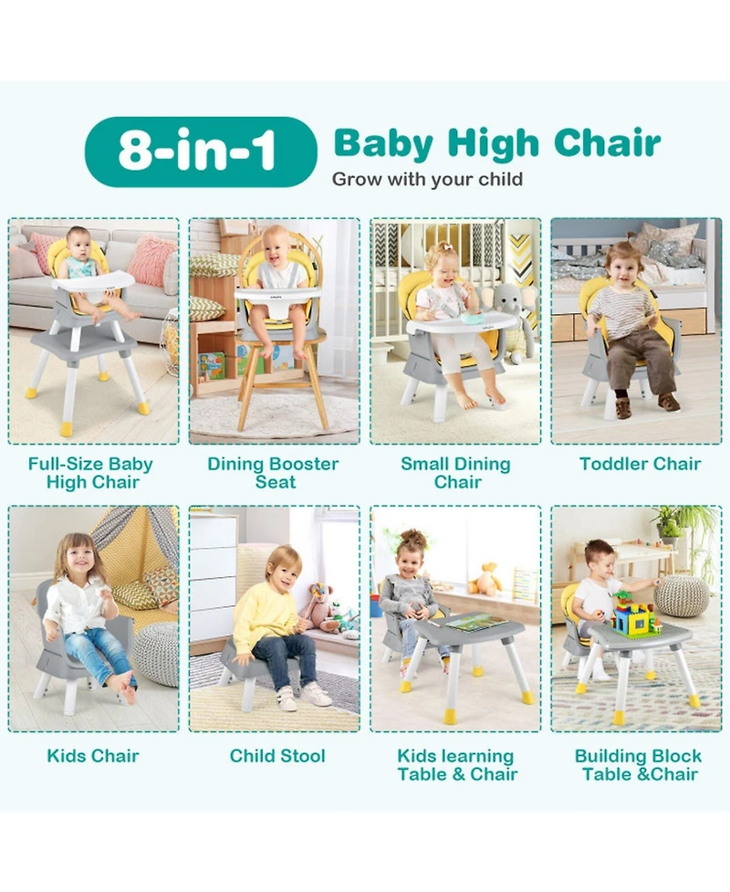 Gouun Baby 6-in-1 Convertible Baby High Chair with Adjustable Tray