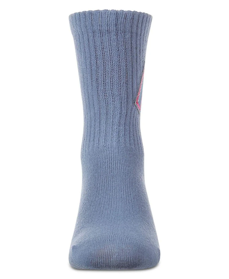 MeMoi Girls Ribbed Cotton-Rich Crew Socks with Embroidered Denim "M" Patch