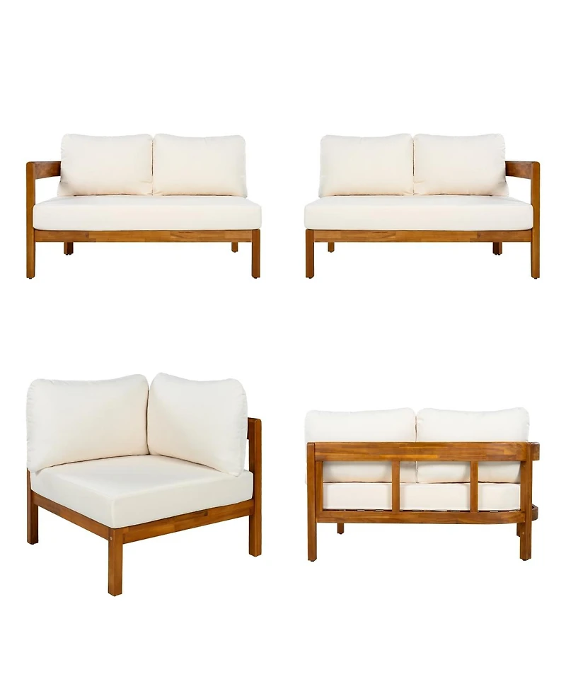 Asagikoiai Outdoor Patio Sectional Sofa, Solid Wood L-Shaped Conversation Set with Cushions-Asagikoiai