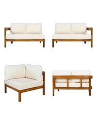 Asagikoiai Outdoor Patio Sectional Sofa, Solid Wood L-Shaped Conversation Set with Cushions-Asagikoiai