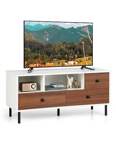Gouun Mid-Century Tv Stand with 2 Cubbies and 3 Drawers for 50 in TVs