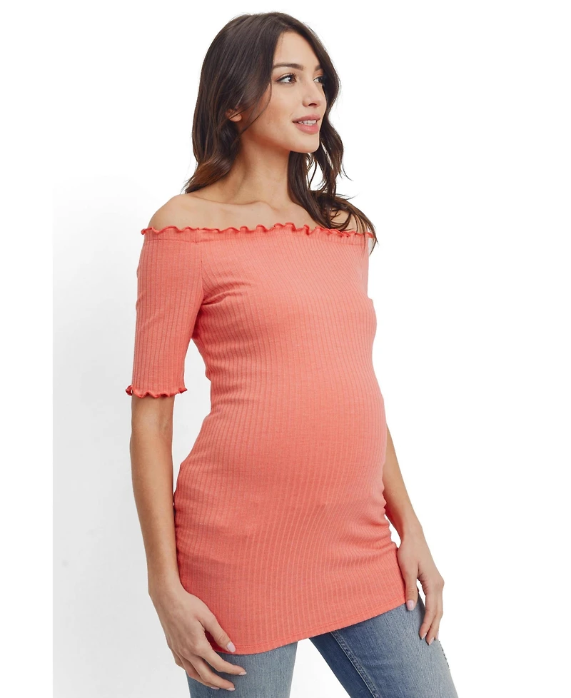 Hello Miz Women's Maternity Off-the-Shoulder Ribbed Tunic Top