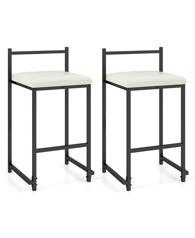 Slickblue Set of 2 Counter Height Bar Stools Pu Leather Upholstered with Footrest