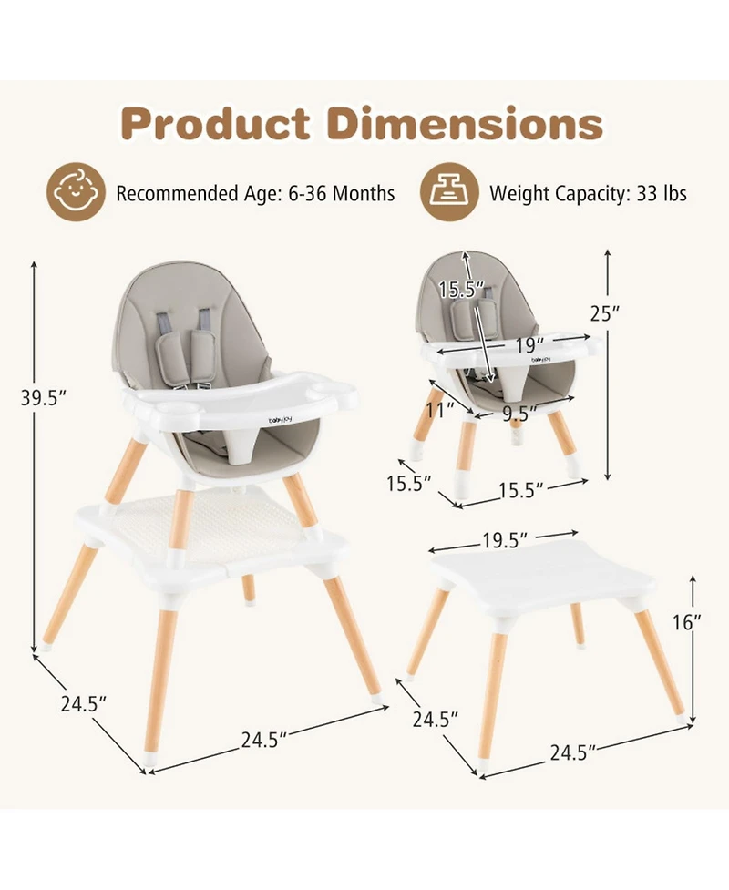 Gouun Toddler 6-in-1 Convertible Wooden High Chair