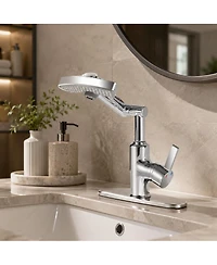 Phying 3 Water Modes Bathroom Vanity Faucet 360 Degree Rotating Spout Single Handle Faucet with Led Temperature Digital Display Screen for Bathroom