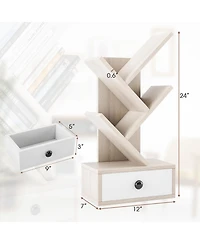 Gouun 5-Tier Tree-Shaped Bookcase with Bottom Drawer and Wide Stable Base