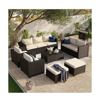 Aoxun Outdoor Patio Rattan Furniture Set with Steel Frame Waterproof Cushions and Free Covers