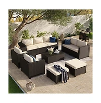 Aoxun Outdoor Patio Rattan Furniture Set with Steel Frame Waterproof Cushions and Free Covers
