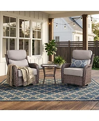Pocassy 3 Pieces Patio Furniture Set with 6in Cushions, Outdoor Swivel Rocker Chairs, Wicker Bistro Rocking Chair, Side Table