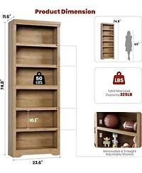 homfan Versatile File Organizer – Rustic Wooden Cabinet with Adjustable Shelf, 2-Tier Tall Bookcase for Home Office and Living Room