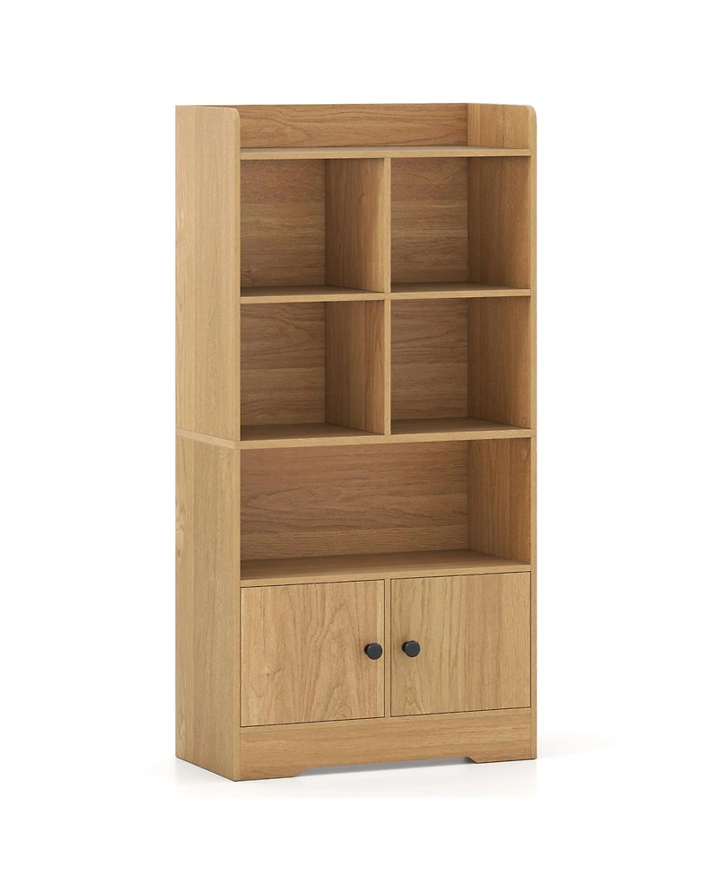 Slickblue Modern 4-Tier Bookshelf with 4 Cubes and 2 Storage Doors