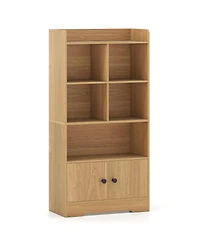Slickblue Modern 4-Tier Bookshelf with 4 Cubes and 2 Storage Doors