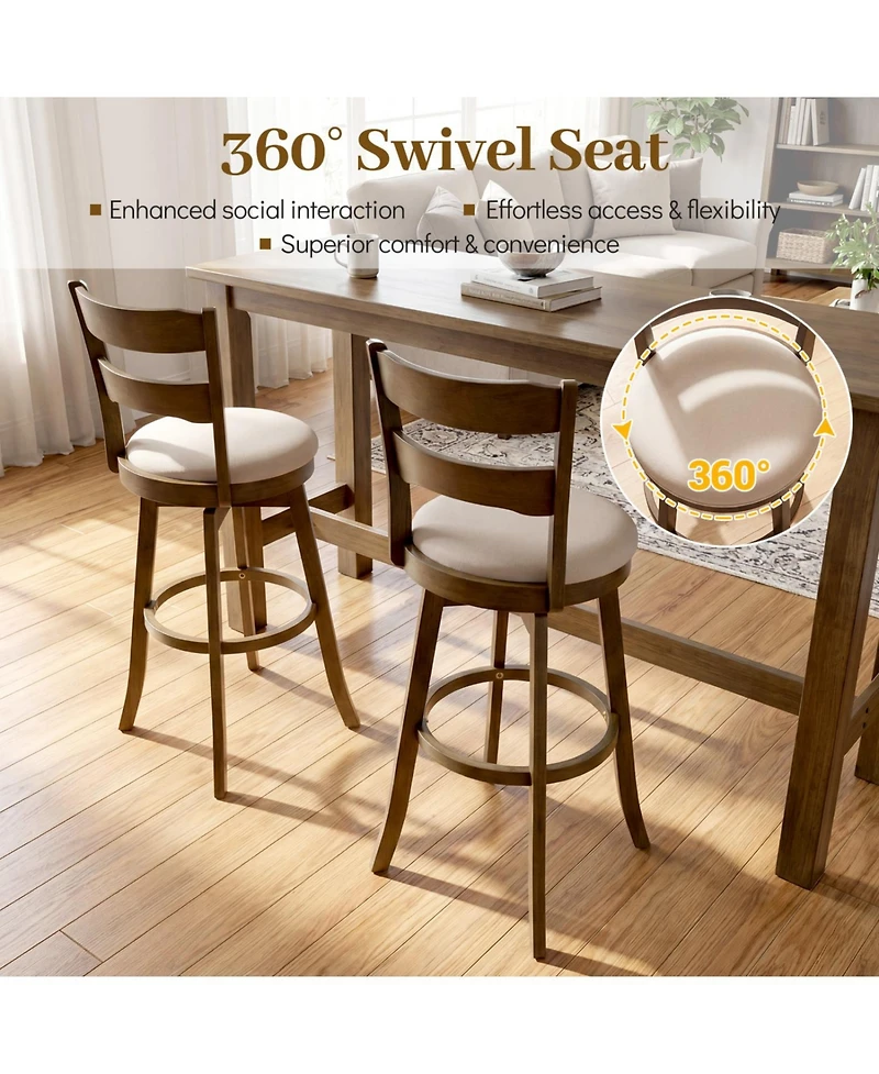 Slickblue Set of 2 30.5 Inch Swivel Bar Stools with Cushioned Seat and Backrest
