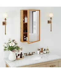 Volenca Bamboo Small Medicine Cabinet with Mirror Door and Removable Shelves, 14-in W