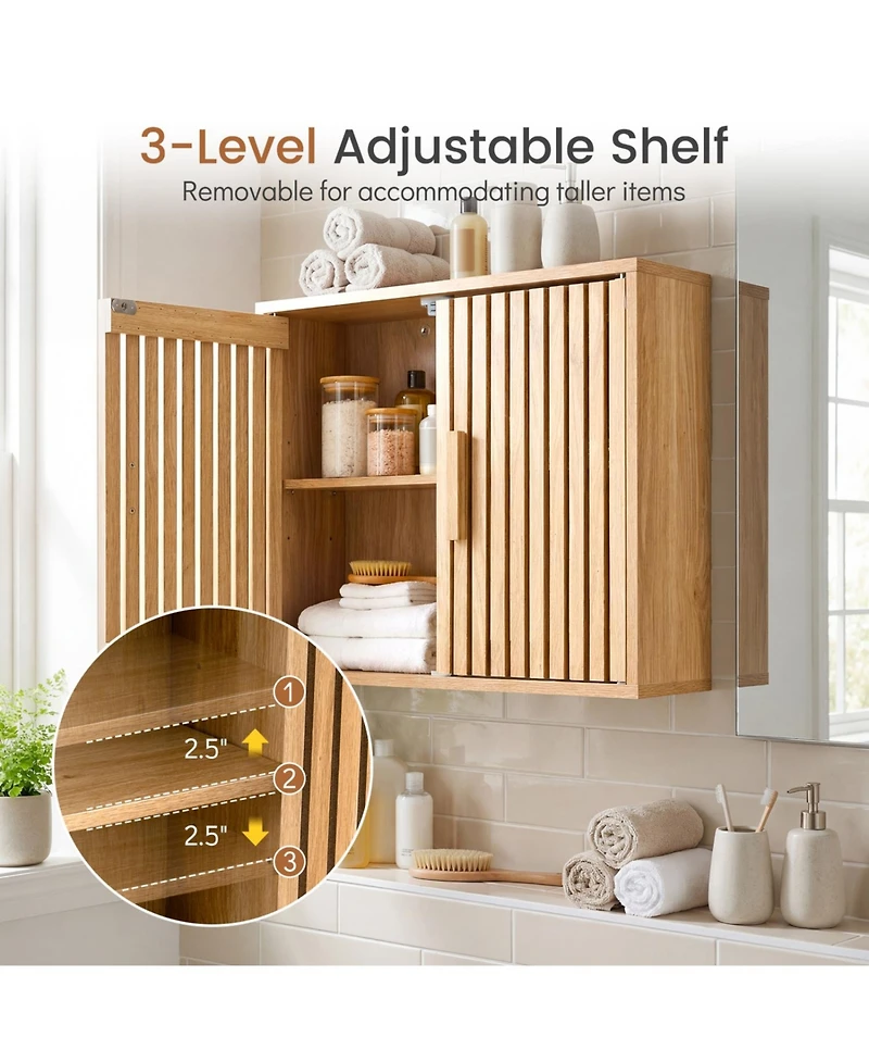 Volenca Bathroom Wall Cabinet with 2 Slatted Doors and 3 Adjustable Shelves, 24-in W