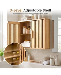 Volenca Bathroom Wall Cabinet with 2 Slatted Doors and 3 Adjustable Shelves, 24-in W