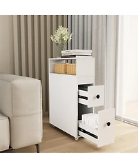 Volenca Slim Bathroom Cabinet Wooden Toilet Organizer with Deep Slide Out Drawers