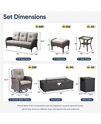 Pocassy 8 Piece Patio Furniture Set with 43" Fire Pit Kit Wicker Rattan Outdoor Sofa Swivel Rocker Chairs and Thickened Cushions