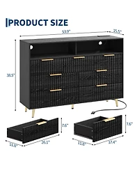 homfan 7 Drawer Fluted Dresser for Bedroom, 53.9" Wide Chest of Drawers with Metal Handles, Wooden Tv Stand, Storage Organizer Closet, Living Room